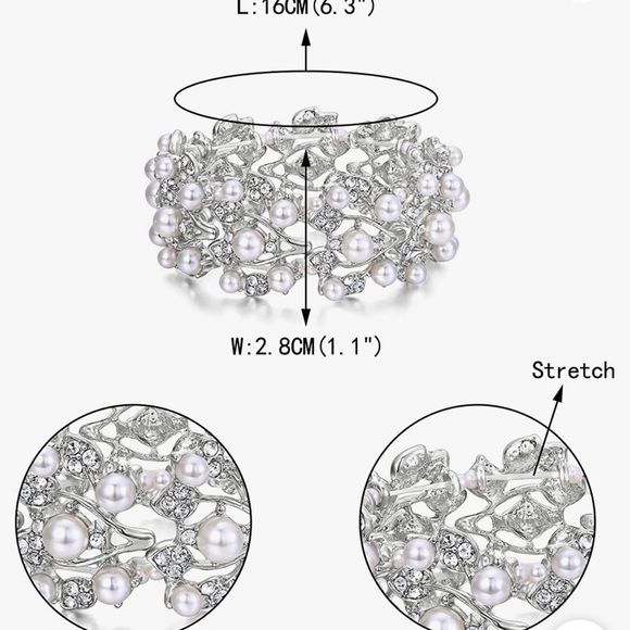 Crystal Simulated Pearl 1920’s Leaf Stretch Bracelet NIB - Picture 4 of 4